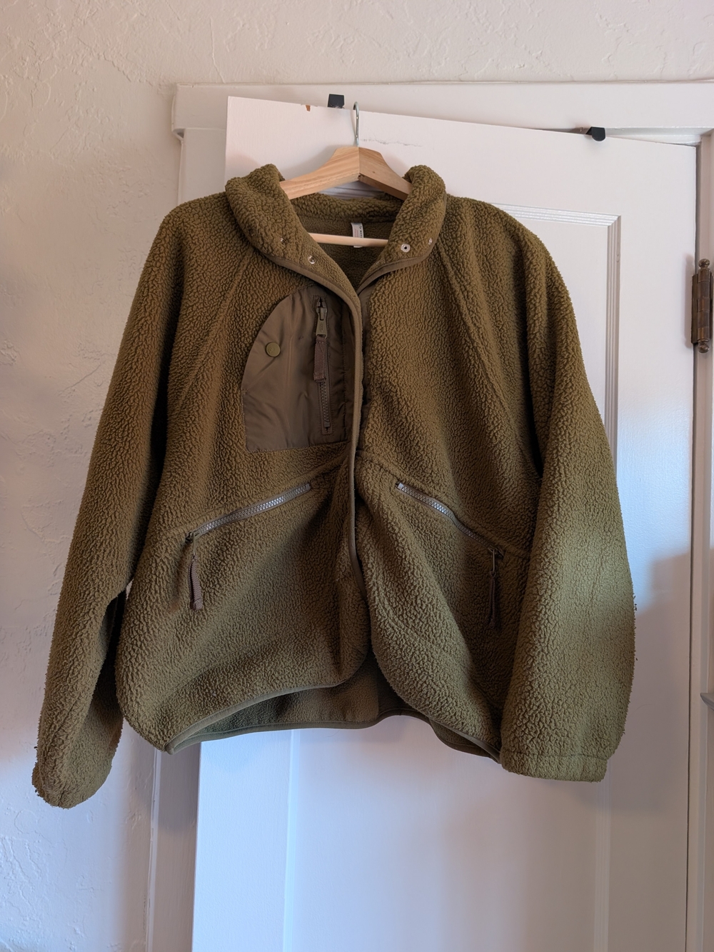FREE PEOPLE Fp Movement Hit The Slopes Fleece Jacket Olive Green